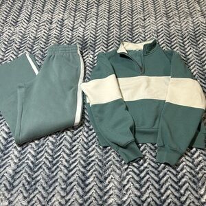 Pink Rose Soft Green Sweat Pants and Sweatshirt Lounge